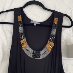 Black long dress W/ beading trim sheer hem